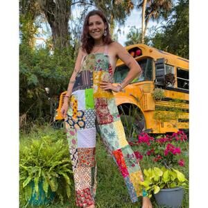 Ashley Taylor NWT Patchwork Overall Cotton Boho Hippie Festival Handmade OS